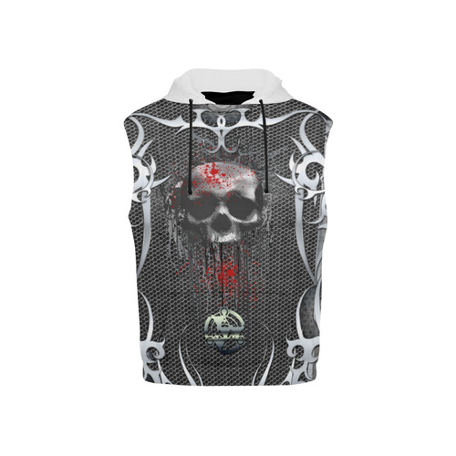 Skull with wings and roses on vintage background All Over Print Sleeveless Hoodie for Kid (Model H15)