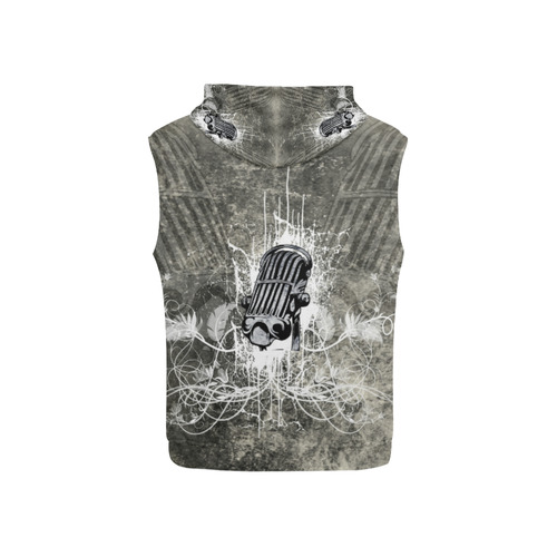 Music, microphone on vintage background All Over Print Sleeveless Hoodie for Kid (Model H15)