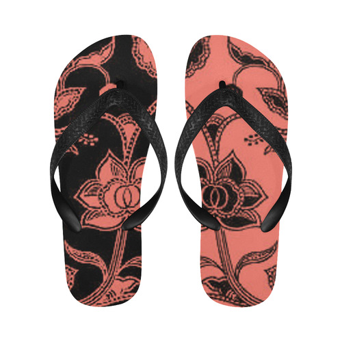 Peach Echo Floral Flip Flops for Men/Women (Model 040)