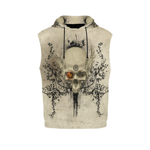 Amazing skull with wings,red eye All Over Print Sleeveless Hoodie for Men (Model H15)