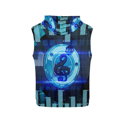 Music, clef in blue mechanical design All Over Print Sleeveless Hoodie for Men (Model H15)