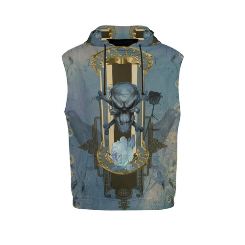 The blue skull with crow All Over Print Sleeveless Hoodie for Women (Model H15)
