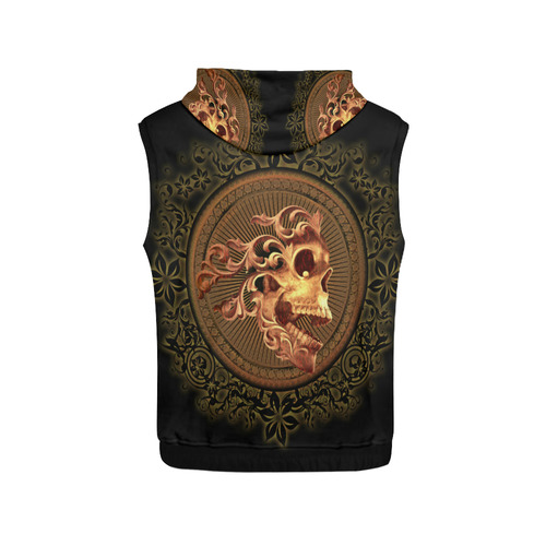 Amazing skull with floral elements All Over Print Sleeveless Hoodie for Men (Model H15)