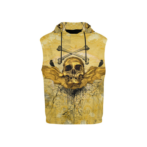 Awesome skull in golden colors All Over Print Sleeveless Hoodie for Kid (Model H15)