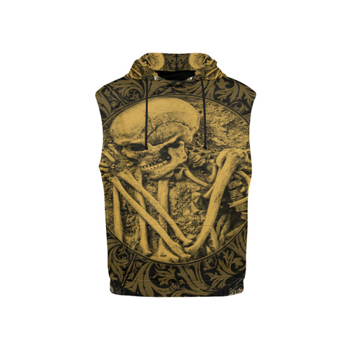 The skeleton in a round button with flowers All Over Print Sleeveless Hoodie for Kid (Model H15)