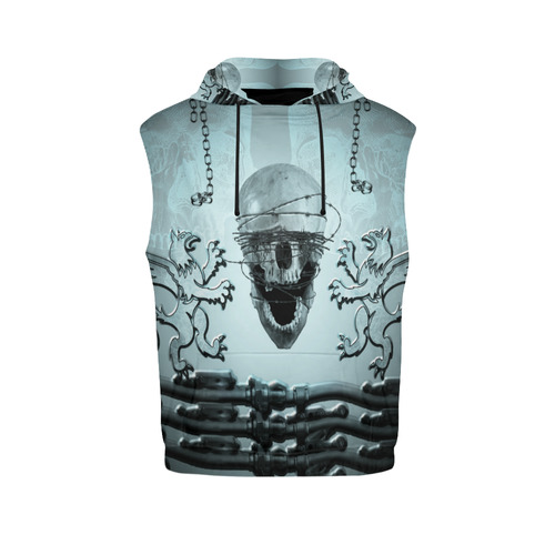 Scary skull with lion All Over Print Sleeveless Hoodie for Men (Model H15)