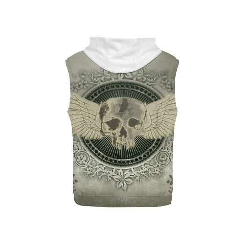 Skull with wings and roses on vintage background All Over Print Sleeveless Hoodie for Kid (Model H15)