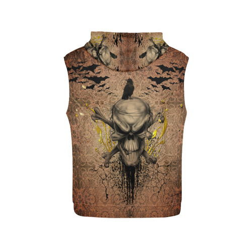 The scary skull with crow All Over Print Sleeveless Hoodie for Women (Model H15)