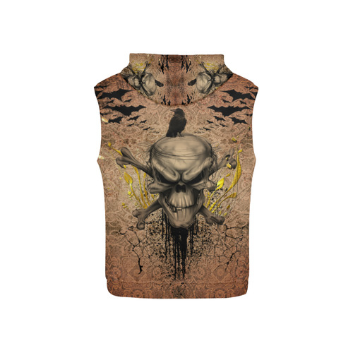 The scary skull with crow All Over Print Sleeveless Hoodie for Kid (Model H15)