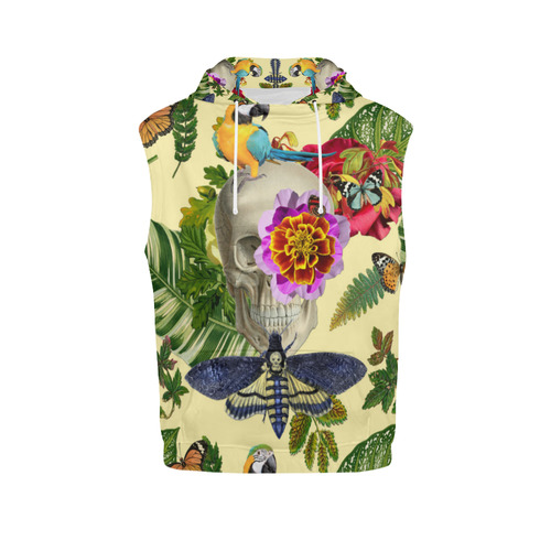collage_tropical skull_gloria sanchez1 All Over Print Sleeveless Hoodie for Women (Model H15)
