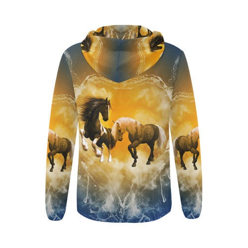 Horses with heart made of water All Over Print Full Zip Hoodie for Women (Model H14)