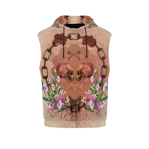 Awesome skulls with flowres All Over Print Sleeveless Hoodie for Women (Model H15)