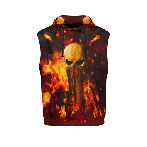 Amazing skull with fire All Over Print Sleeveless Hoodie for Men (Model H15)