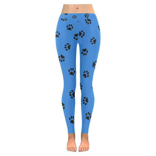 Footprints CAT black on clear background Women's Low Rise Leggings (Invisible Stitch) (Model L05)