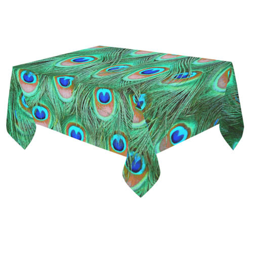 Peacock Feathers Watercolor Cotton Linen Tablecloth 60"x 84"