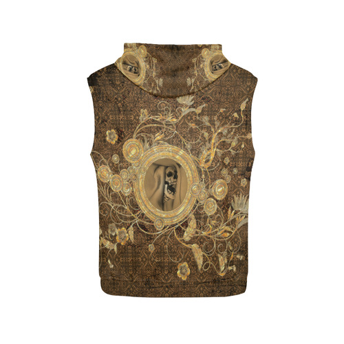 Awesome skull on a button All Over Print Sleeveless Hoodie for Men (Model H15)