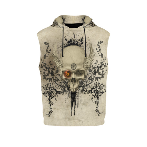 Amazing skull with wings,red eye All Over Print Sleeveless Hoodie for Women (Model H15)