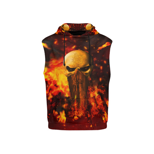 Amazing skull with fire All Over Print Sleeveless Hoodie for Kid (Model H15)