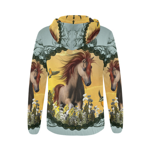 Wild horse with bird All Over Print Full Zip Hoodie for Women (Model H14)