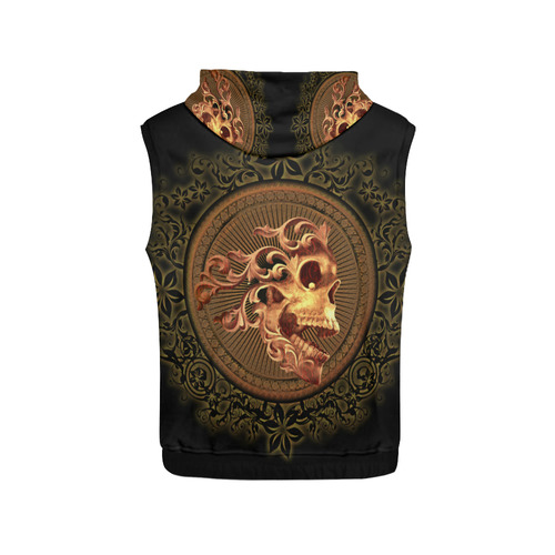 Amazing skull with floral elements All Over Print Sleeveless Hoodie for Women (Model H15)