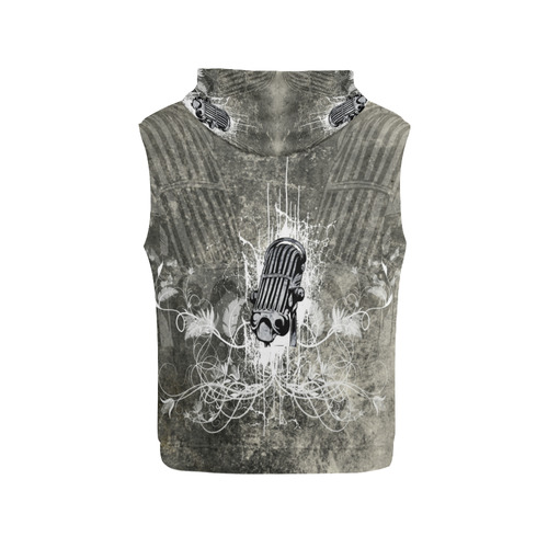 Music, microphone on vintage background All Over Print Sleeveless Hoodie for Men (Model H15)