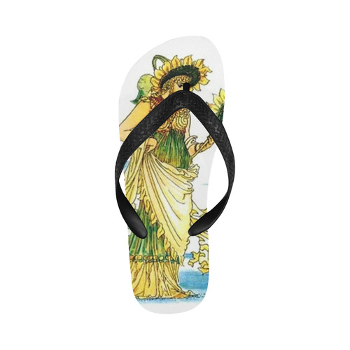 Vintage Sunflower Lady Goddess Flip Flops for Men/Women (Model 040)