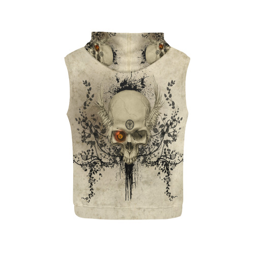 Amazing skull with wings,red eye All Over Print Sleeveless Hoodie for Men (Model H15)