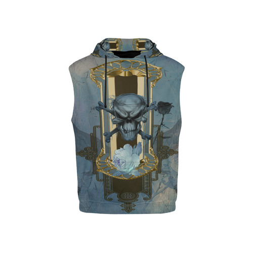 The blue skull with crow All Over Print Sleeveless Hoodie for Kid (Model H15)