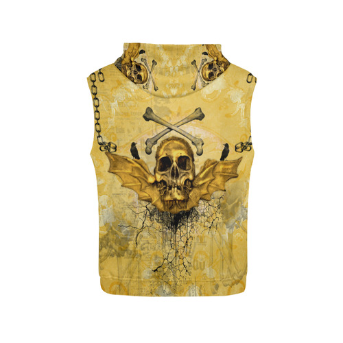 Awesome skull in golden colors All Over Print Sleeveless Hoodie for Men (Model H15)