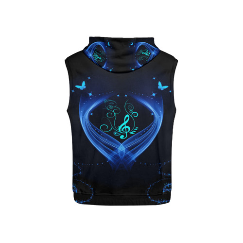 Blue clef with glowing butterflies All Over Print Sleeveless Hoodie for Kid (Model H15)