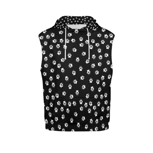 Footprints DOG white on black background All Over Print Sleeveless Hoodie for Women (Model H15)