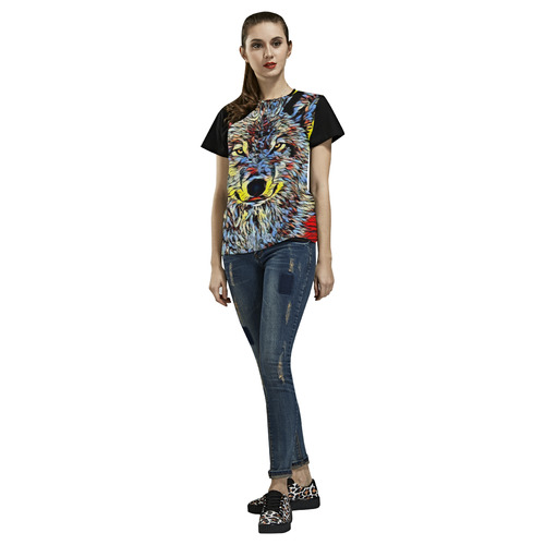 WOLF MULTICOLOR All Over Print T-Shirt for Women (USA Size) (Model T40)