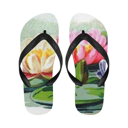 Water Lily Flip Flops for Men/Women (Model 040)