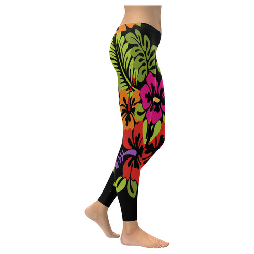 Tropical Hibiscus Blossoms Bouquet Women's Low Rise Leggings (Invisible Stitch) (Model L05)