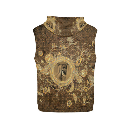 Awesome skull on a button All Over Print Sleeveless Hoodie for Women (Model H15)