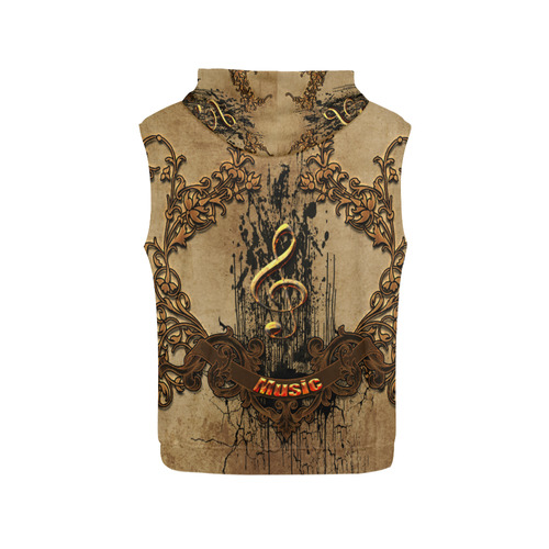 Music, clef with floral elements in rusty metal All Over Print Sleeveless Hoodie for Men (Model H15)