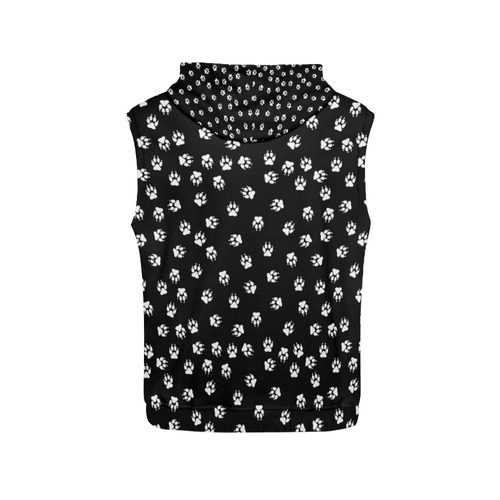 Footprints DOG white on black background All Over Print Sleeveless Hoodie for Women (Model H15)