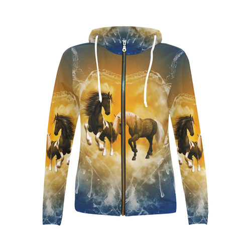 Horses with heart made of water All Over Print Full Zip Hoodie for Women (Model H14)