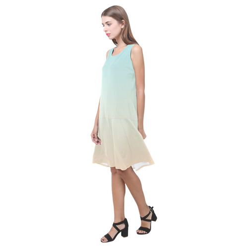 Pale Turquoise Tropical Paradise Ibiza Island Sleeveless Splicing Shift Dress(Model D17)