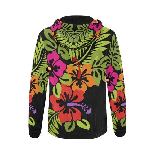 Tropical Hibiscus Blossoms Bouquet All Over Print Full Zip Hoodie for Women (Model H14)