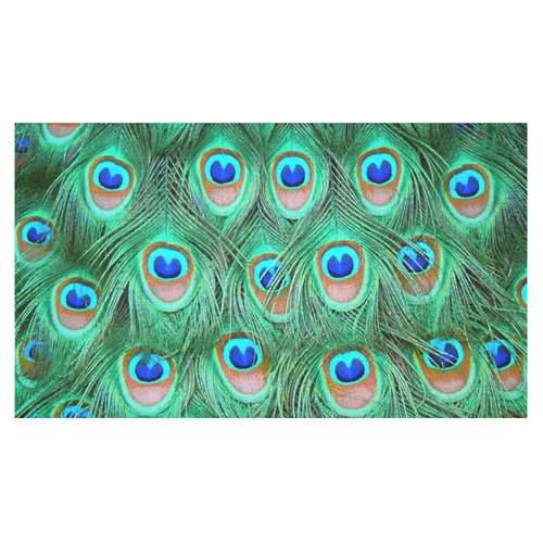 Peacock Feathers Watercolor Cotton Linen Tablecloth 60"x 104"