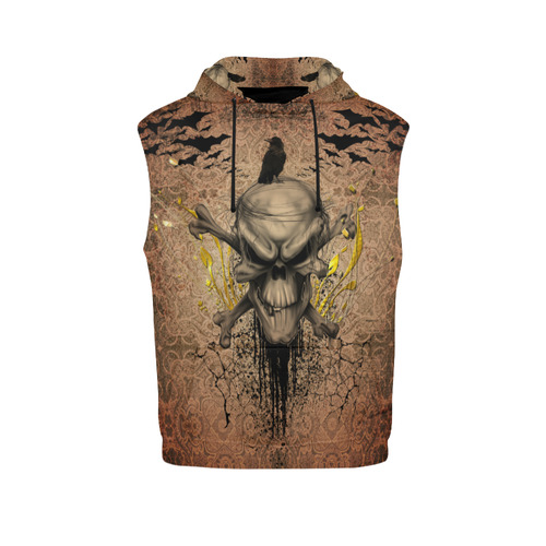 The scary skull with crow All Over Print Sleeveless Hoodie for Women (Model H15)