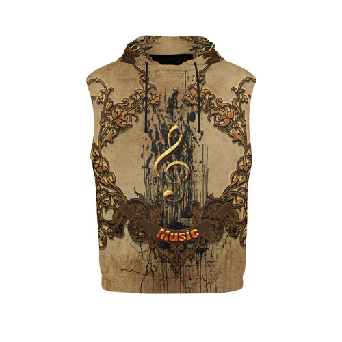 Music, clef with floral elements in rusty metal All Over Print Sleeveless Hoodie for Men (Model H15)