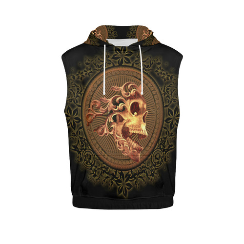 Amazing skull with floral elements All Over Print Sleeveless Hoodie for Men (Model H15)