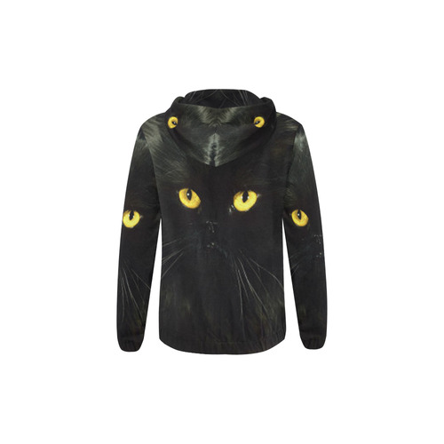 Black Cat All Over Print Full Zip Hoodie for Kid (Model H14)