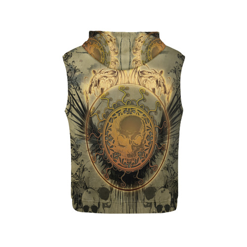 Awesome skulls on round button All Over Print Sleeveless Hoodie for Men (Model H15)