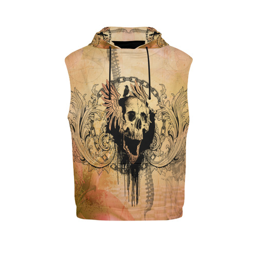 Amazing skull with wings All Over Print Sleeveless Hoodie for Men (Model H15)