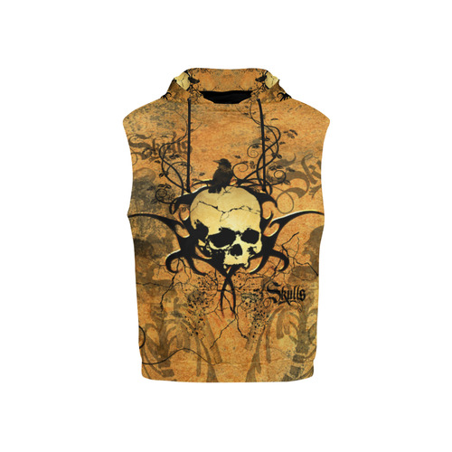 Awesome skull with tribal All Over Print Sleeveless Hoodie for Kid (Model H15)