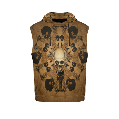 Skull with skull mandala on the background All Over Print Sleeveless Hoodie for Men (Model H15)