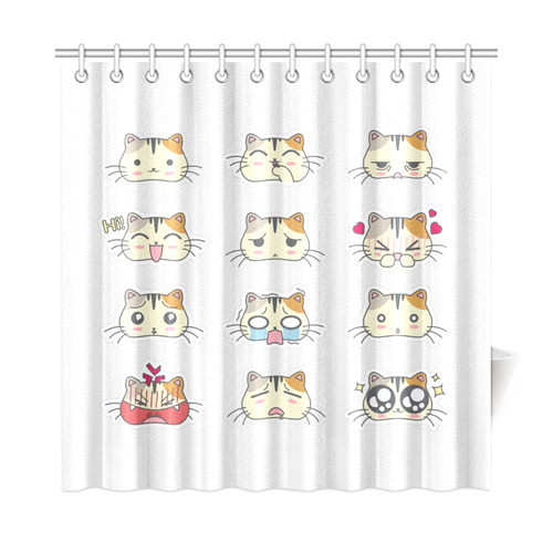 Awesome Kawaii Emoji Cat Stickers Shower Curtain 72"x72"